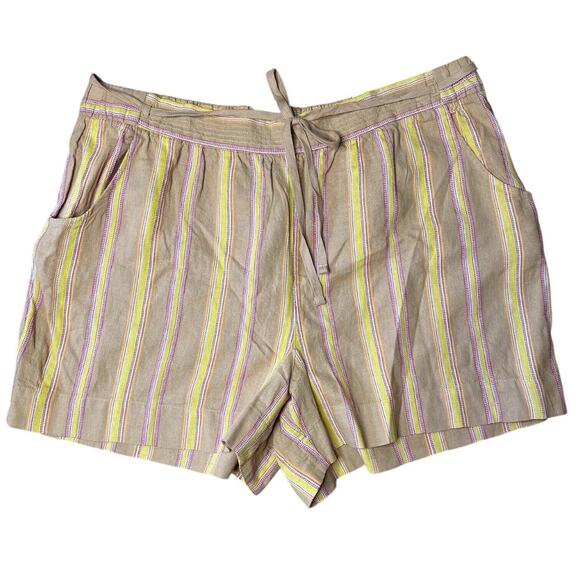 Lane Bryant Plus Size Brown Striped Pull On‎ Linen Shorts NEW Size 22/24 Women's - Picture 1 of 6